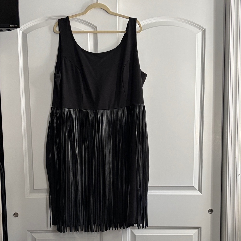 Lane Bryant Black Sleeveless Fringe Mini Dress